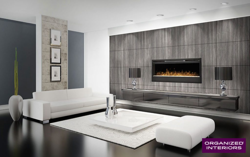 electric fireplace in dining room