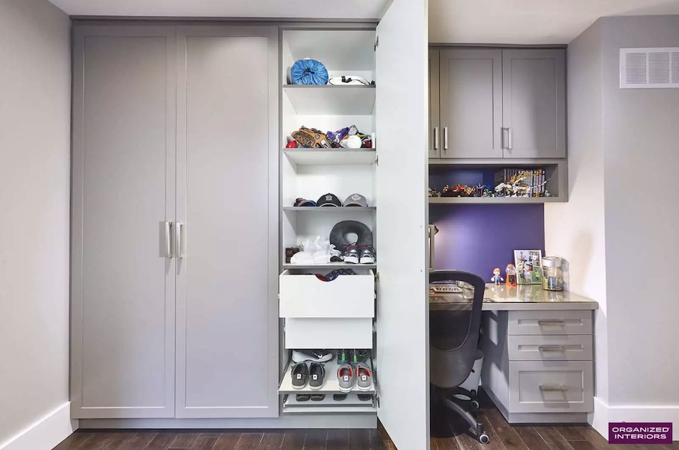 open wardrobe closet in kids room