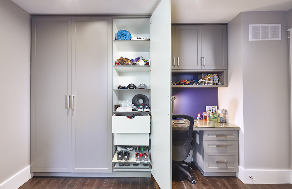 open wardrobe closet in bedroom