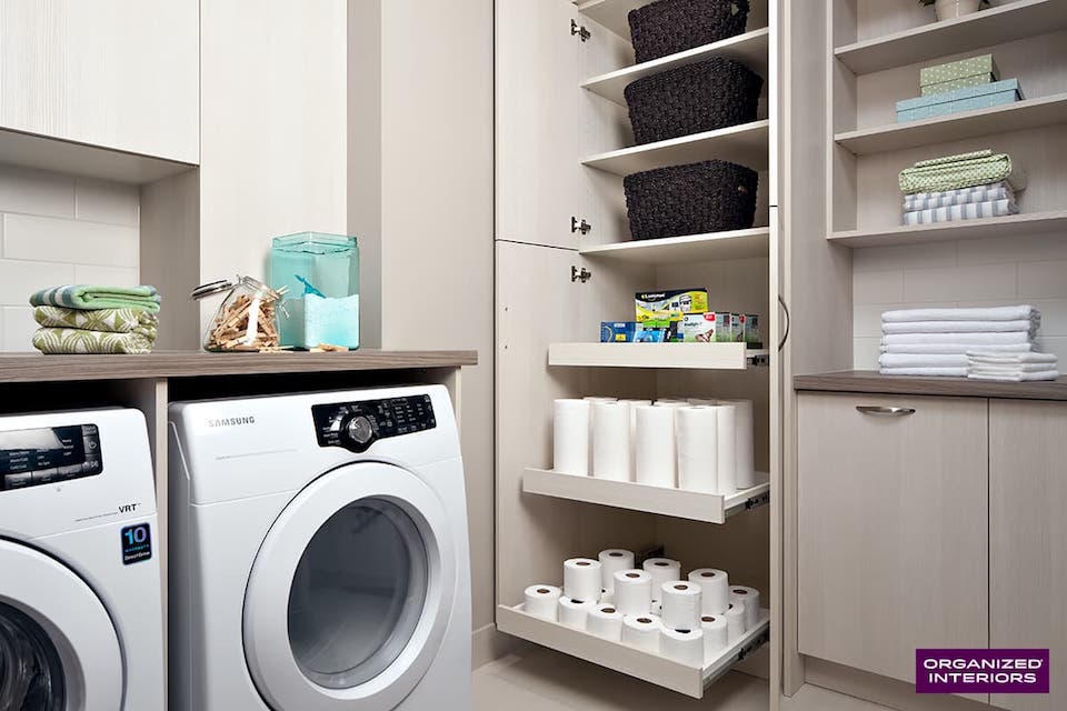 laundry room with pullout shelves