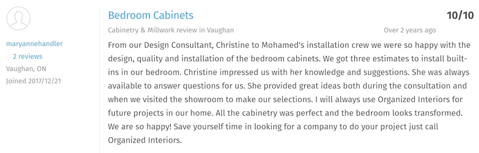 Bedroom cabinets HomeStars review