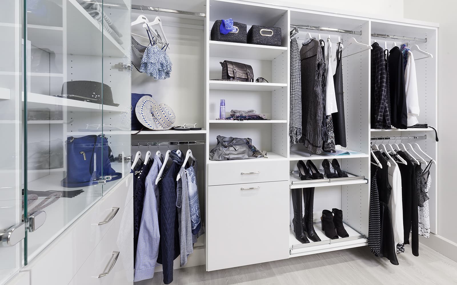 white walk-in closet storage