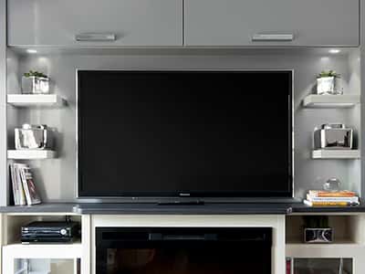 entertainment centre and fireplace in a modern condo