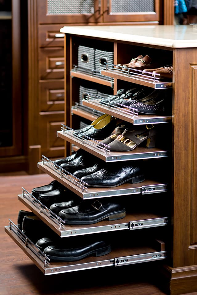 pullout shoe rack in dark wood