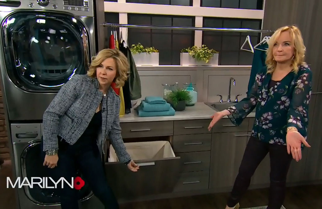 Jane Lockhart and Marilyn Denis demonstrating an Organized Interiors laundry room